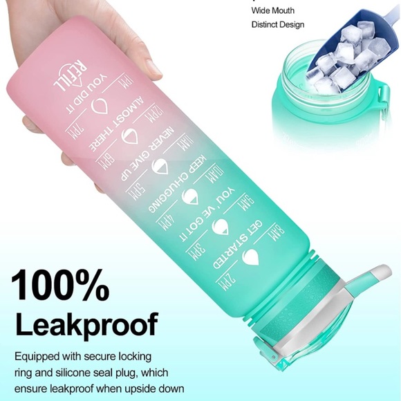 ELYPHINE 32OZ Motivational Water Bottles with Removable Straw & Time Marker - Picture 4 of 6